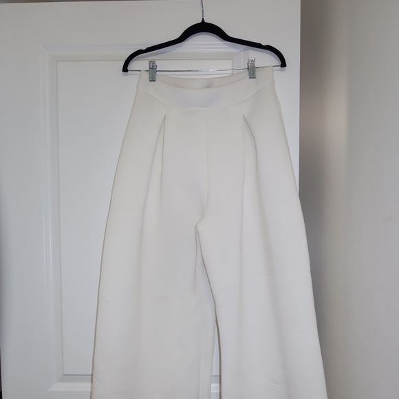 PLT White Bonded Scuba Pleated Extreme Wide Leg Trousers - Picture 2 of 3